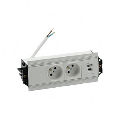 SIMON 480 TS48-530E20B00-30 Indesk 2 gn. typ E + ładowarka USB typ A+C; złącze 10 cm przewód; alumin (48530E20B000000-30)