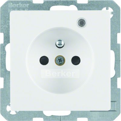 BERKER Q.1/Q.3 Gniazdo z uziemieniem z diodą kontrolną LED, z podwyższoną ochroną styków biały, aksamit 6765096089 (6765096089)