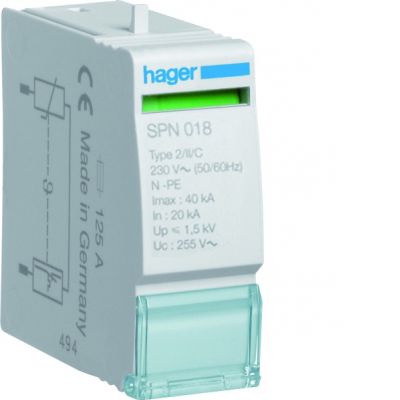 HAGER  SPD Moduł wymienny T2 MOV 1P N-PE sieć TT In=20kA Up≤1,5kV SPN018 (SPN018)