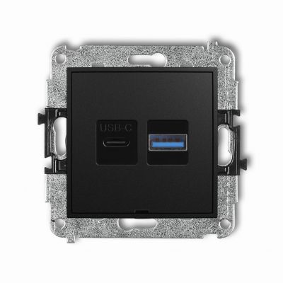 KARLIK MINI Ładowarka USB podwójna USB C + USB A, 20W max., bez pola opisowego czarny mat 12MCUSBBO-8 (12MCUSBBO-8)
