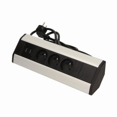 Gniazdo meblowe z ładowarką USB i przewodem 1,8m, 3x2P+Z, 2xUSB (typ A, 2,1A) OR-AE-1360 ORNO (OR-AE-1360)