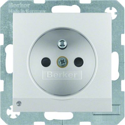 BERKER B.Kwadrat/B.7 Gniazdo z uziemieniem i podświetleniem orientacyjnym LED, aluminium mat, lakierowana 6765101404 (6765101404)