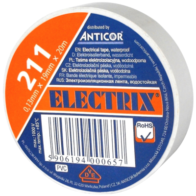 ELECTRIX 211 taśma elektroizolacyjna 0,13mm x 19mm x 20m biała PE-2112005-0019020 ANTICOR (PE-2112005-0019020)