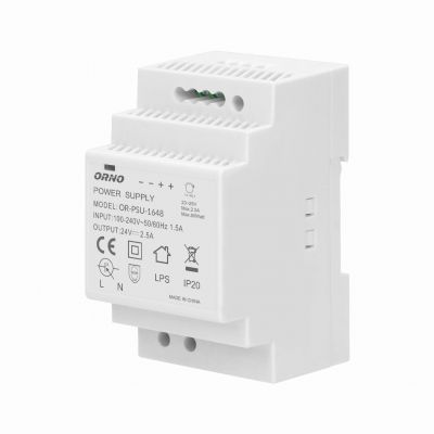 Zasilacz na szynę DIN 24VDC, 2,5A, 60W, szerokość 3 moduły OR-PSU-1648 ORNO (OR-PSU-1648)