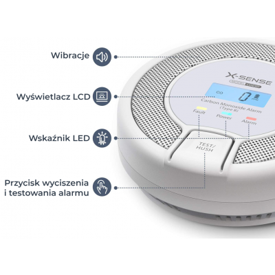 Bateryjny czujnik tlenku węgla z przyciskiem TEST, żywotność 10 lat, zgodność z normą EN 50291-1:201 CO03D ORNO (CO03D)