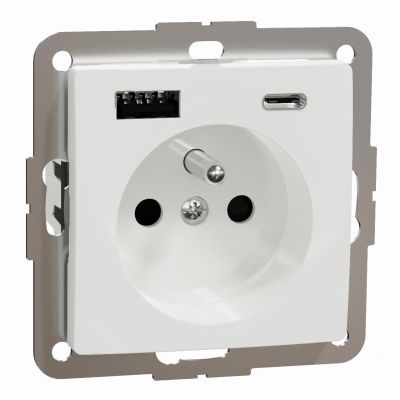 Sedna Design & Elements Gniazdo pojedyncze z uziemieniem i ładowarką 2xUSB typu A+C 2.4A Biały SDD111072 SCHNEIDER (SDD111072)