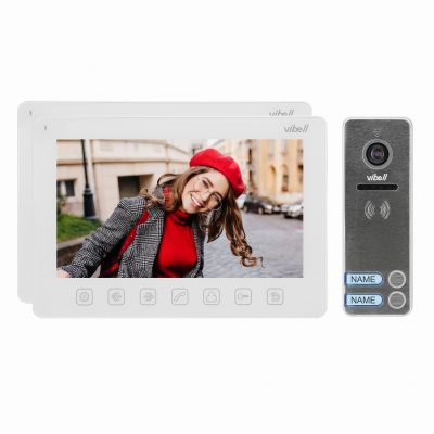 Zestaw wideodomofonowy 2-rodzinny, bezsłuchawkowy, kolor, LCD 7 cal menu OSD, sterowanie bramą, biały ORNO (OR-VID-EX-1063/W)