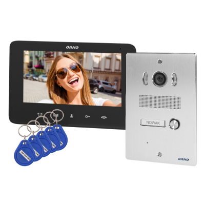 Zestaw wideodomofonowy bezsłuchawkowy, kolor, LCD 7 cal z czytnikiem breloków zbliżeniowych, interkom, ORNO (OR-VID-VP-1070/B)
