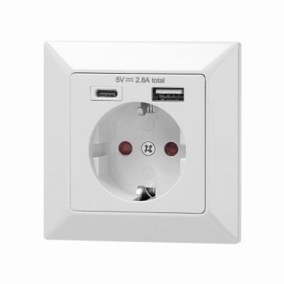 Gniazdo pojedyncze 2P+Z (Schuko), USB-A + USB-C, ,Wyjście 5VDC Max 2,8A OR-AE-13232(GS) ORNO (OR-AE-13232(GS))