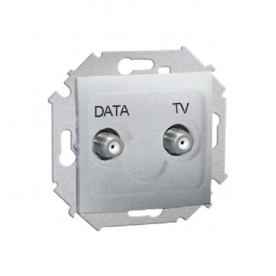 Simon 15 Gniazdo antenowe DATA-TV. Dwa porty wyjściowe typu "F" . Tłumienie: DATA -4 dB TV-5 dB. Częstotliwość dla wejścia 5–1000 MHz aluminium (met.)  produkt wycofany 1591049-026 KONTAKT (1591049-026)