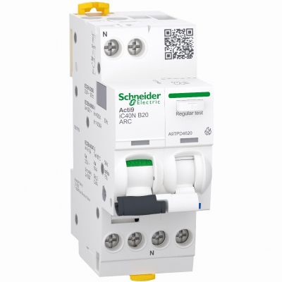 Detektor iskrzenia Acti9 iC40N-ARC-B20-1N 1P+N charakterystyka B 20 A z wyłącznikiem nadp A9TPD4620 SCHNEIDER (A9TPD4620)