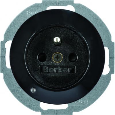 BERKER R.1/R.3 Gniazdo z uziemieniem z podświetleniem orientacyjnym LED, czarny 6765102045 (6765102045)