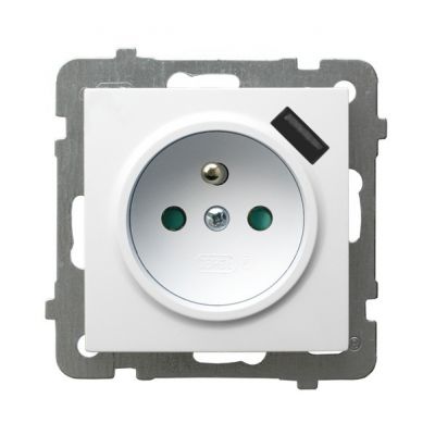 AS ANTYBAKTERYJNY Gniazdo pojedyncze z uziemieniem z przesłonami z ładowarką USB produkt zawiera nanocząsteczki srebra kolor biały GP-1GAZPUSB/m/00 OSPEL (GP-1GAZPUSB/m/00)