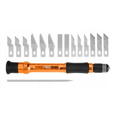 Nóż precyzyjny skalpel z wymiennym ostrzem zestaw w pudełku 14 szt. NEO GTX (63-023)