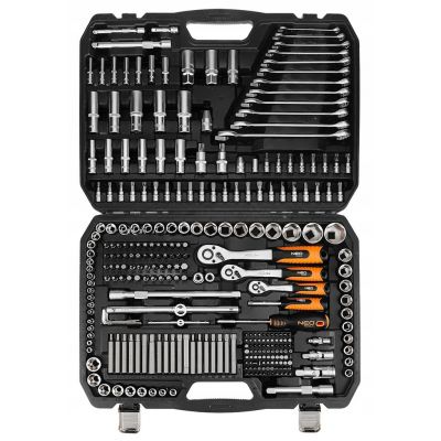 Zestaw klucze nasadowe duży 300 el. 1/2 3/8 1/4 walizka NEO TOOLS (10-218)