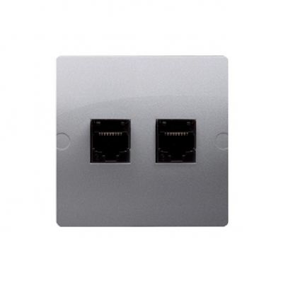 Simon Basic Gniazdo komputerowe RJ45 podwójne kategoria 5e . Montaż gniazda na wkręty do puszki srebrny mat BMF52.02/43 KONTAKT (BMF52.02/43)
