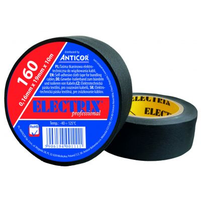 ELECTRIX 160 taśma tkaninowa 0,16mm x 19mm x 10m czarna PE-160P000-0019010 ANTICOR (PE-160P000-0019010)