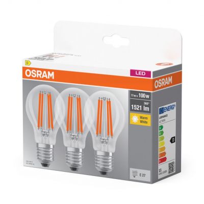 Żarówka LED /3szt./ E27 11W=100W 1521lm 2700K ciepła biel Filament OSRAM (4058075592438)