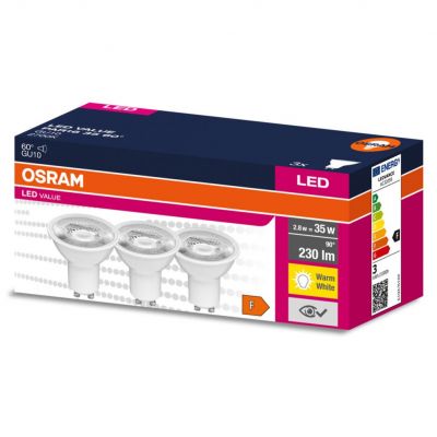 Żarówka LED /3szt./ Reflektor GU10 2,8W=35W 230lm 2700K ciepła biel 60st OSRAM (4058075600034)