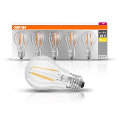 Żarówka LED /5szt./ E27 6,5W=60W 806lm 2700K ciepła biel filament OSRAM (4058075090569)