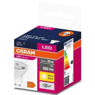 Żarówka LED GU10 4,5W 350lm 120 st. ciepła biel 4058075598676 VALUE  OSRAM (4058075598676)