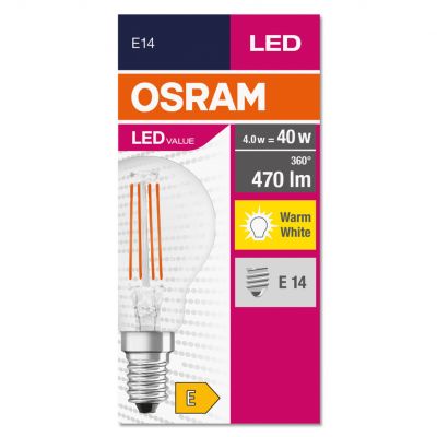 Żarówka LED E14 4W/827 E14 VALUE CL P FIL 40 non-dim 4W/827 4058075438590 LEDVANCE (4058075438590)