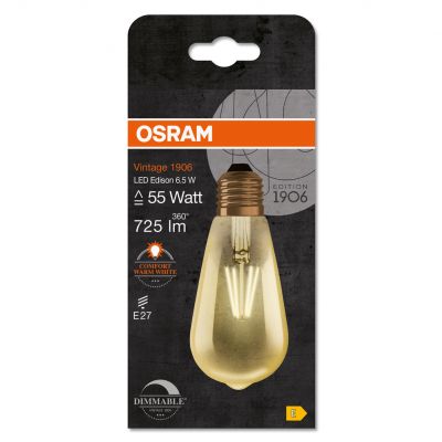 Lampa LED Vintage 1906 dim CL Edison Filament szkło przezroczyste GOLD 55 dim 7W 825 E27 (4052899972360)