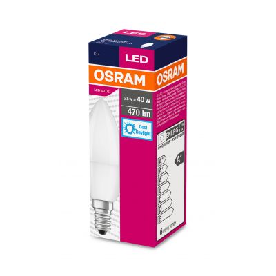 Żarówka LED E14 świeczka 5,7W 470lm 200° 6500K zimna biel 6500K VALUE OSRAM (4052899971066)