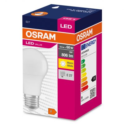 Żarówka LED E27 9W 806lm 200° 2700K ciepła biel VALUE OSRAM (4052899326842)