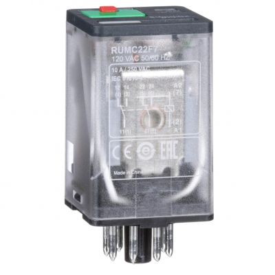 Zelio Relay Przekaźnik z przyciskiem test LED 2C/O 10A 120V AC RUMC22F7 SCHNEIDER (RUMC22F7)