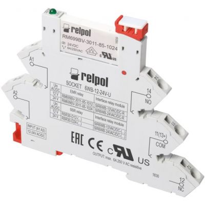 RELPOL Przekaźnik interfejsowy 1P, 24VDC, 6A, wyjście przekaźnikowe, zaciski sprężynowe SIR6WB-24VDC-R 863775 (863775)