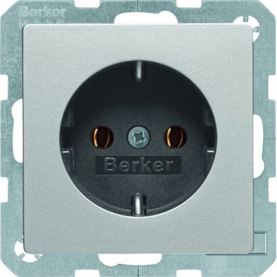 BERKER Q.x Gniazdo SCHUKO kompletne aluminium aksamit lakierowana 47436084 HAGER (47436084)