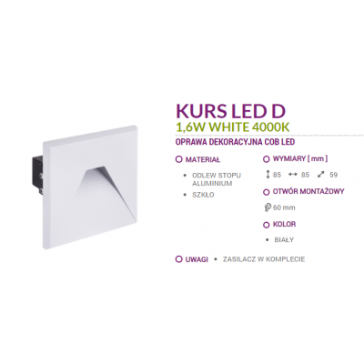 Oprawa schodowa lampa ścienna LED 1,6W barwa neutralna biała 03908 IDEUS (03908)