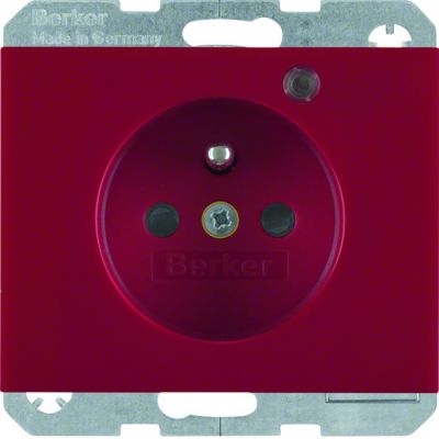 BERKER K.1 Gniazdo z uziemieniem i LED kontrolną z podwyższoną ochroną styków czerwony 6765097015 (6765097015)