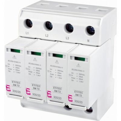 Ogranicznik przepięć T2 (C) - bez prądu upływu ETITEC SM T2 300/20 4+0 002440750 ETI (002440750)