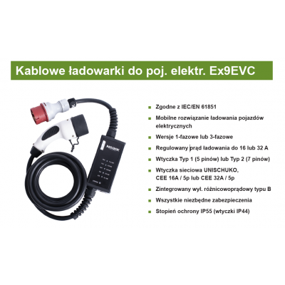 Ex9EVC3 T2 32A Ładowarka samochodowa Typ 2 3-fazowe 32 A 110693 NOARK (110693)