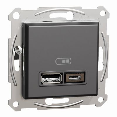 Asfora ładowarka USB typu A+C 2,4A bez ramki antracyt EPH2700371 SCHNEIDER (EPH2700371)