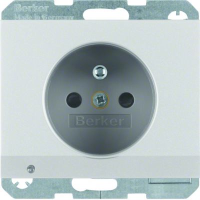 BERKER K.5 Gniazdo z uziemieniem i podświetleniem orientacyjnym LED, aluminium 6765107003 HAGER (6765107003)