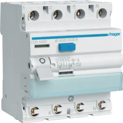 RCCB Wyłącznik różnicowoprądowy 3P+N 40A 30mA Typ A QuickConnect CDS440D HAGER (CDS440D/ES)