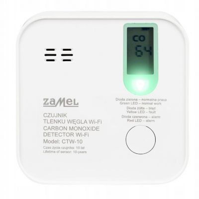 Czujnik detektor tlenku węgla czadu WiFi Aplikacja TUYA Zamel CTW-10 (GAR10000082-WUN)
