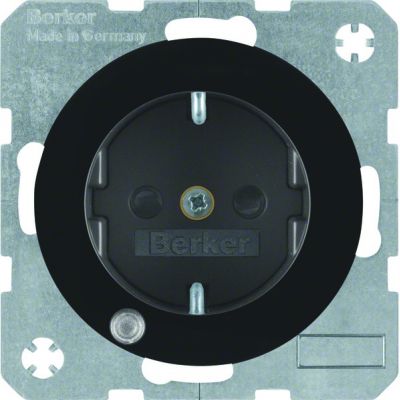 BERKER R.1/R.3 Gniazdo SCHUKO z diodą kontrolną LED czarny 41102045 HAGER (41102045)