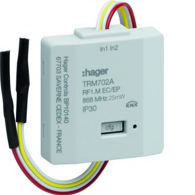 HAGER KNX q/e/s 2-kanałowe wejście przyciskowe, na baterie, jasnoszary TRM702A (TRM702A)