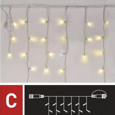 Lampki choinkowe łączone Standard sople 100LED 2,5 m ciepła biel+ciepła biel miga IP44 timer EMOS (D1CN01)