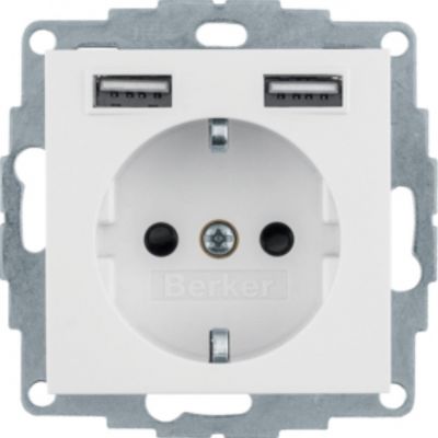 Q.x Gniazdo SCHUKO z gniazdem ładowania USB 2,4A samozaciski biały aksamit 48036089 HAGER (48036089)