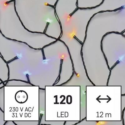 Lampki choinkowe klasyczne 120 LED 12m multikolor IP44 timer (D4AM03)