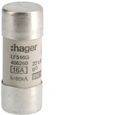 HAGER Wkładka bezpiecznikowa cylindryczna CH-22 22x58mm gG 16A 690VAC LF516G (LF516G)