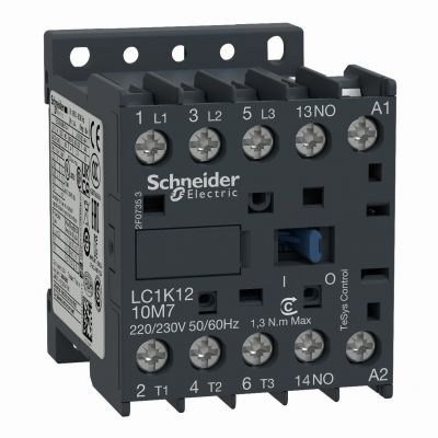 Stycznik mocy miniaturowy I=12A AC-3 styk pom. 1 NO nap.cewki 230-240 VAC LC1K1210U7 SCHNEIDER (LC1K1210U7)