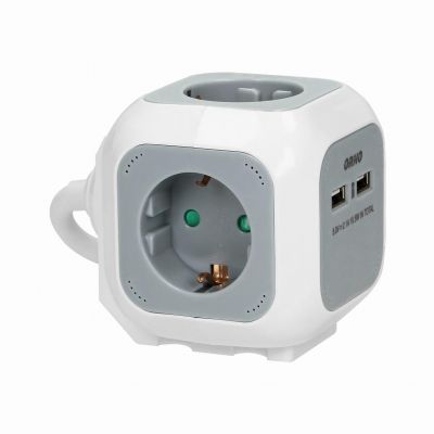 Przedłużacz 4 krotny 2P+Z (Schuko), ładowarka 2xUSB, 1,4m H05VV-F 3x1,5mm2, szaro-biały OR-AE-13144(GS) ORNO (OR-AE-13144(GS))