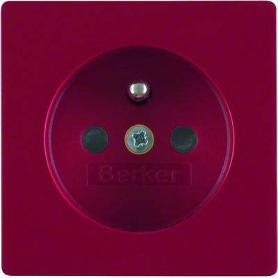 BERKER Q.x Płytka czołowa z przysłonami styków do gniazda z uziemieniem do obwodów specjalnych czerwony aksamit 3965766012 HAGER (3965766012)