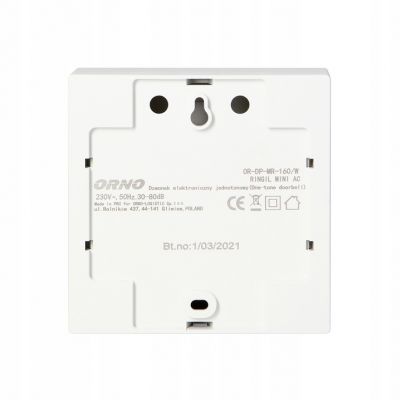 Dzwonek elektroniczny jednotonowy RINGIL MINI AC, 230V, biały ORNO (OR-DP-MR-160/W)